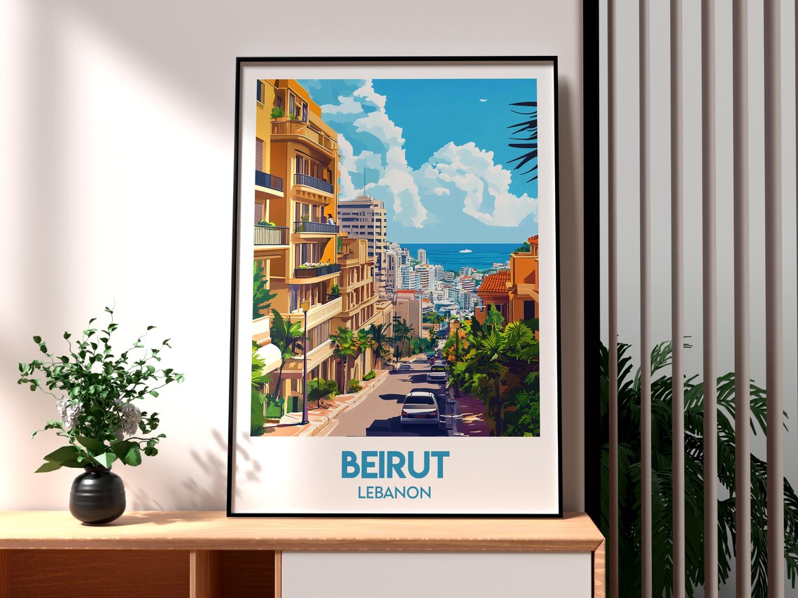 Beirut Lebanon Street Descending To Sea City Skyline Travel Poster