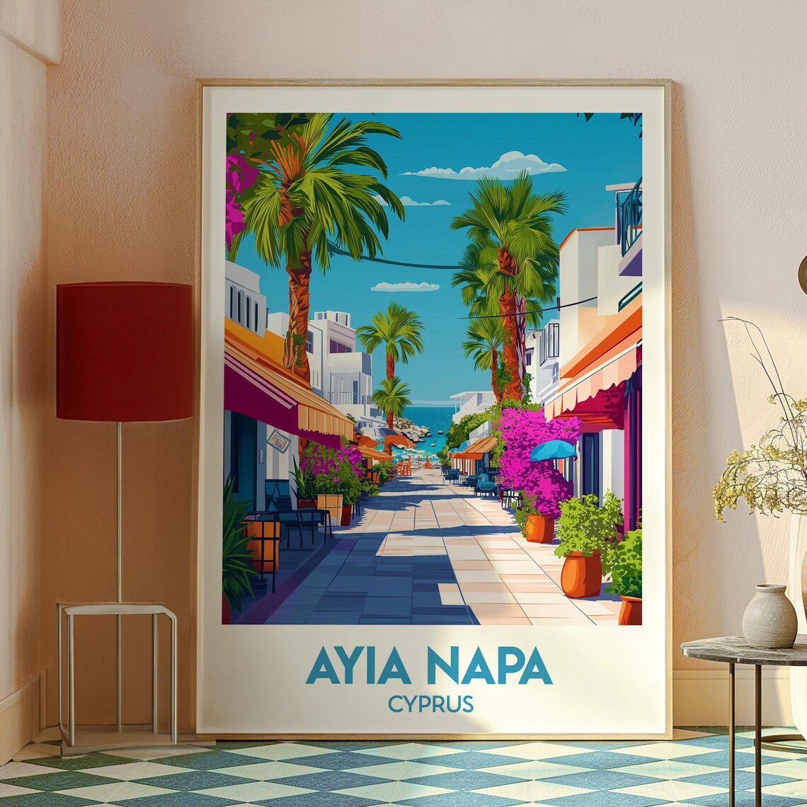 Ayia Napa Cyprus Palm Lined Shopping Street Seaside Travel Poster - Image 2