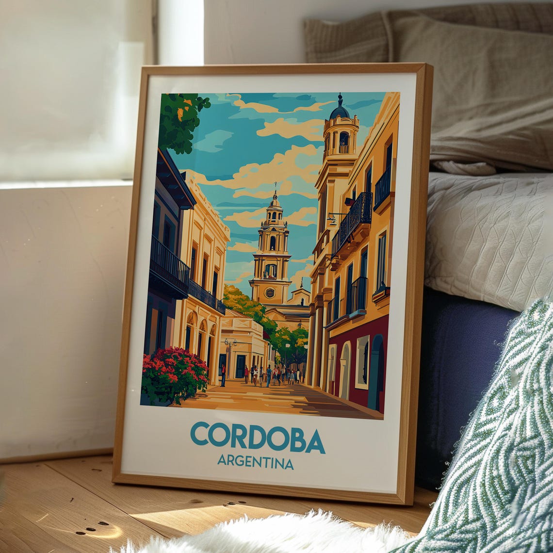 Cordoba Argentina Colonial Street Cathedral Retro Travel Poster - Image 3