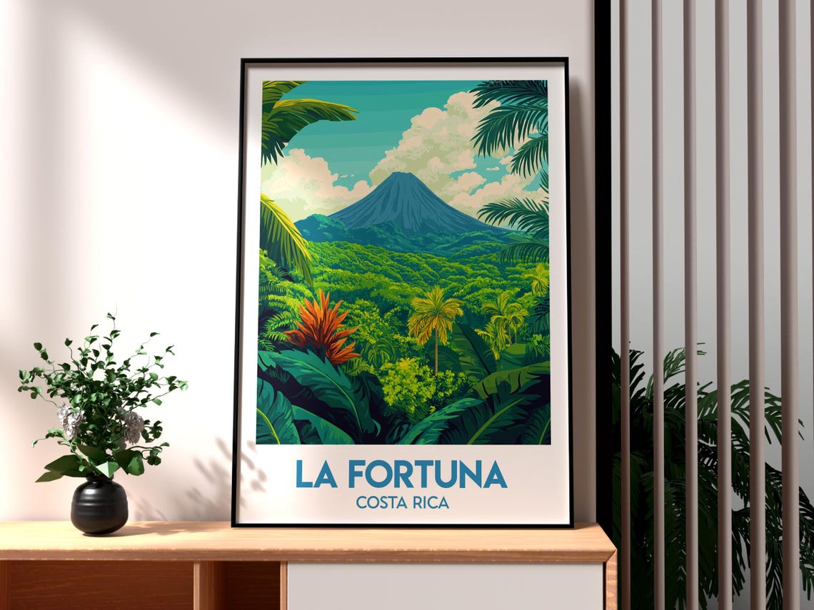 La Fortuna Costa Rica Arenal Volcano Rainforest Travel Poster