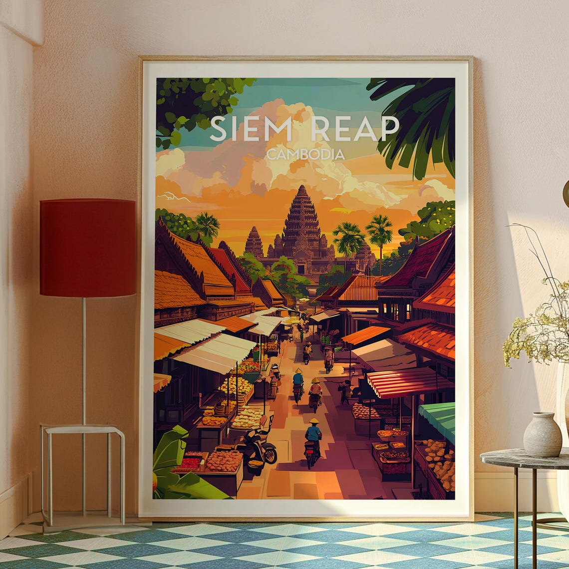 Siem Reap Cambodia Angkor Wat Sunset Market Street Art Poster - Image 2