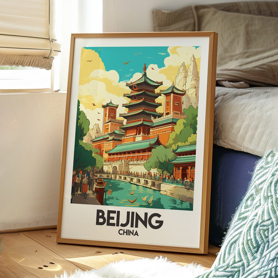 Beijing China Imperial Pagoda Canal Ancient Temple Travel Poster - Image 3