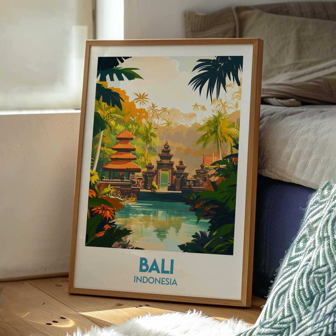 Bali Indonesia Jungle Temple Lagoon Tropical Paradise Travel Poster - Image 3