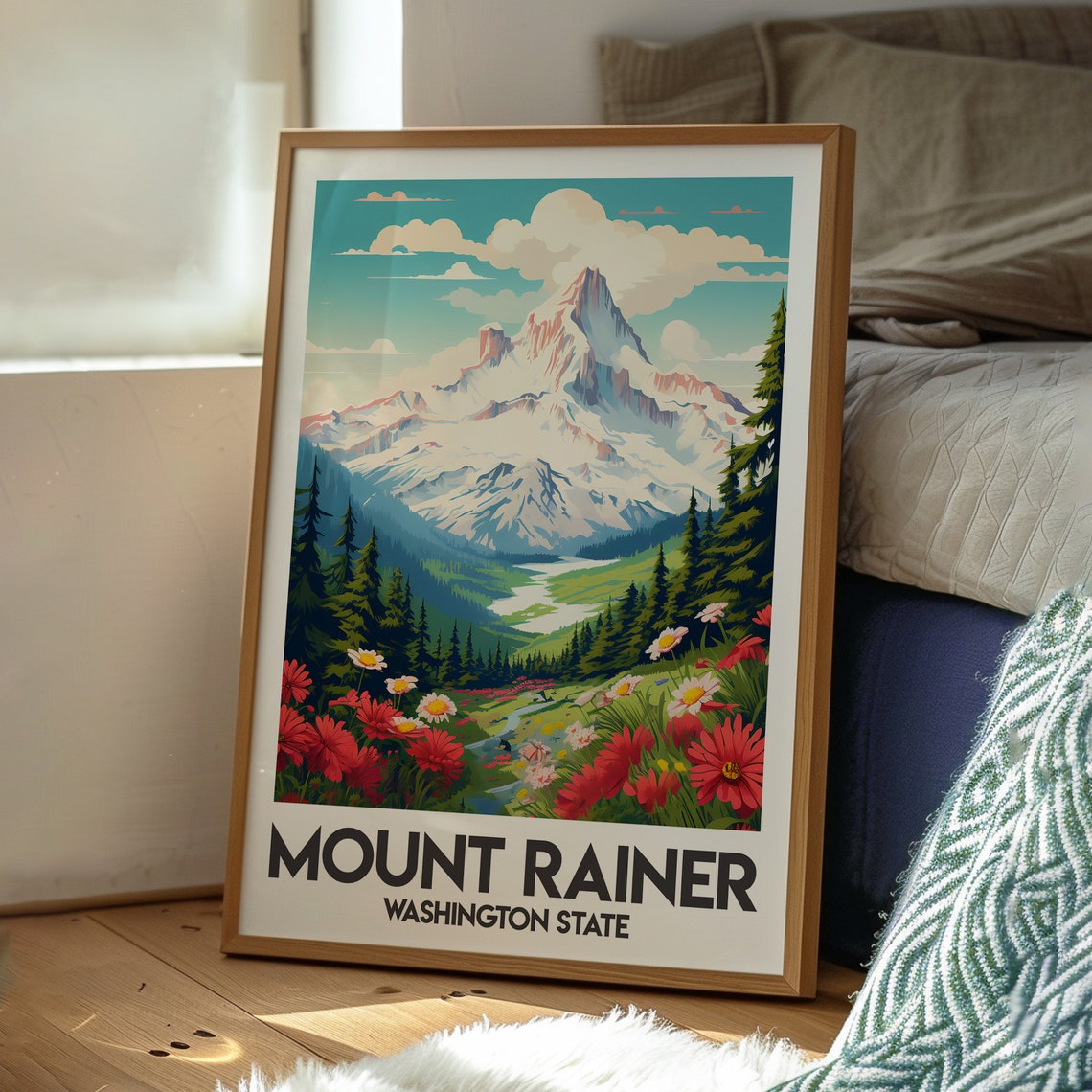 Mount Rainer Washington State Snowy Peak Wildflowers Travel Poster - Image 3
