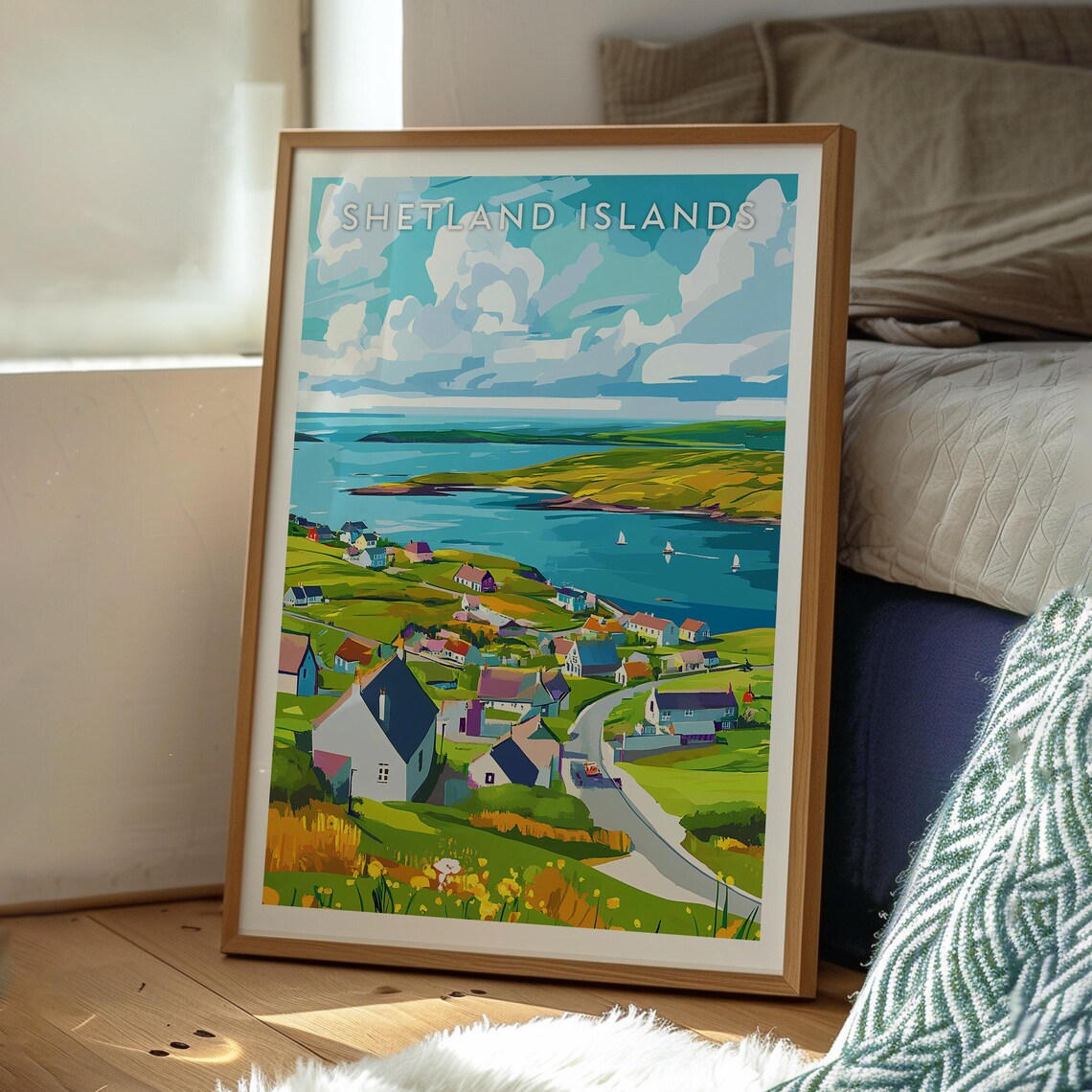 Shetland Islands Scotland Coastal Village Green Hills Poster - Image 3