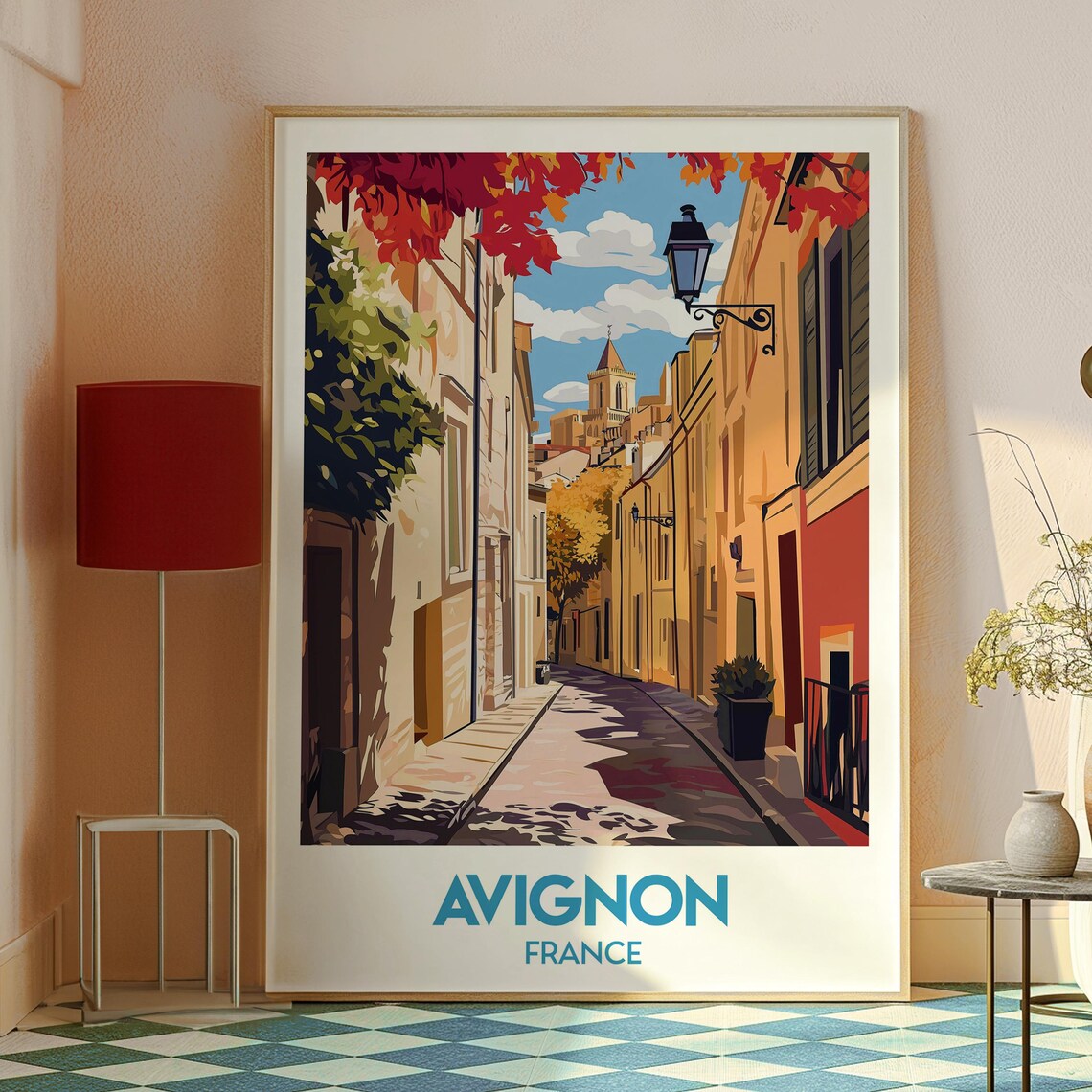 Avignon France Autumn Old Town Lane Church Tower Travel Poster - Image 2