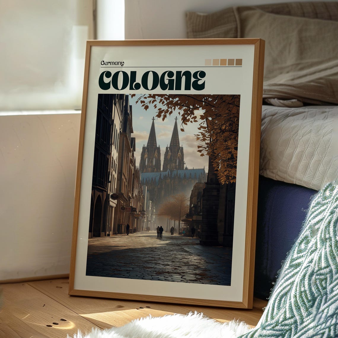 Cologne Germany Cathedral Twin Spires Cobblestone Street Autumn Poster - Image 3
