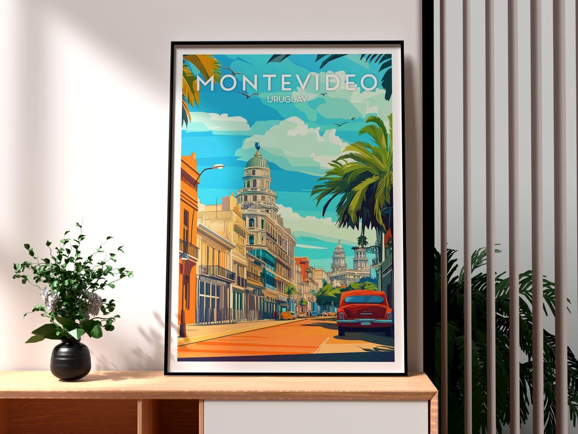 Montevideo Uruguay Grand Avenue Historic Domed Building Travel Poster