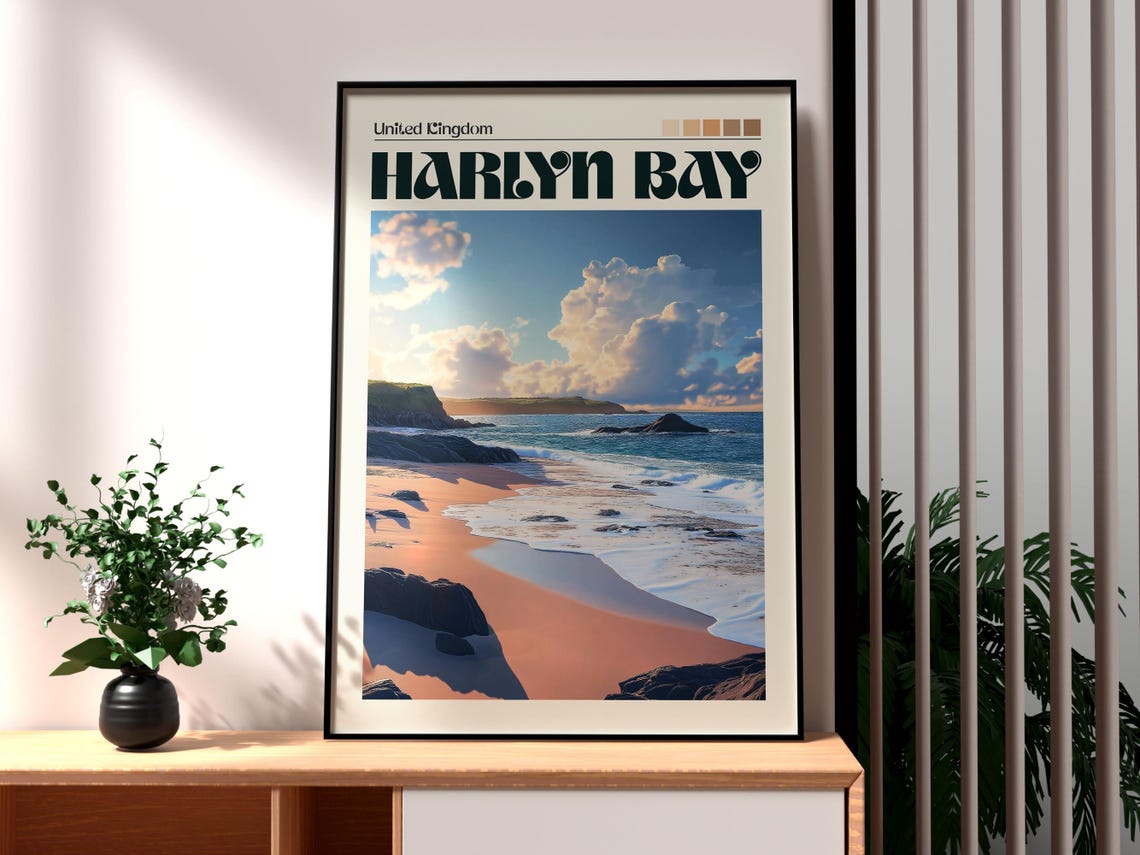 Harlyn Bay Cornwall England Golden Beach Sunset Surf Waves Poster