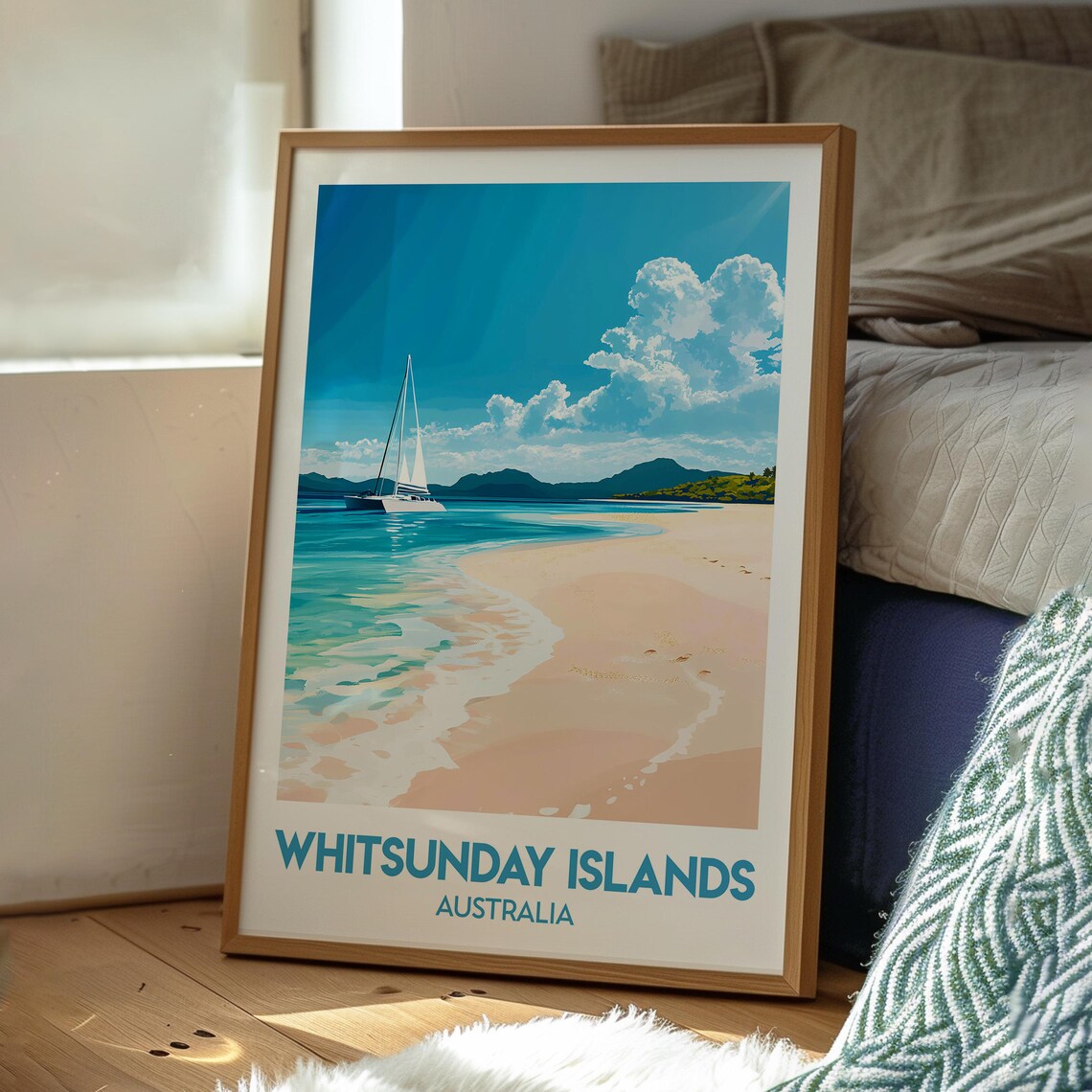 Whitsunday Islands Australia White Sailboat Beach Travel Poster - Image 3