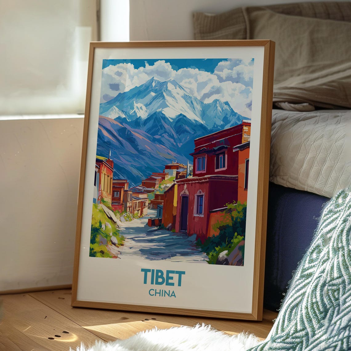 Tibet China Himalayan Village Snow Mountain View Travel Poster - Image 3