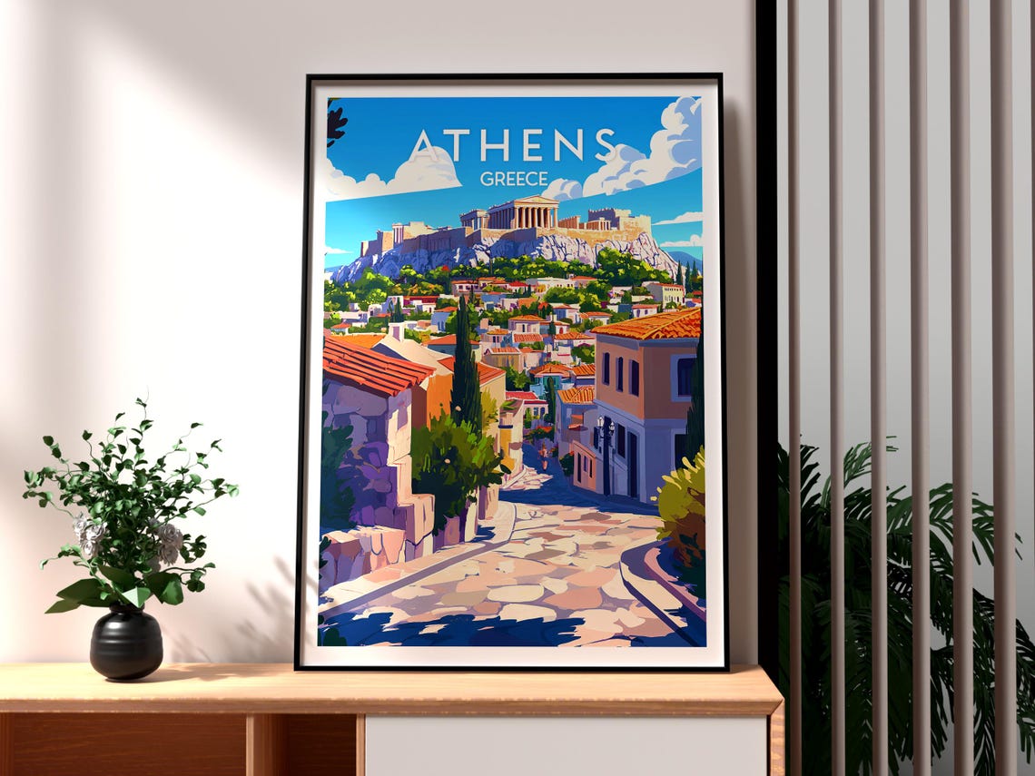 Athens Greece Acropolis Ancient Ruins Old Town Travel Poster