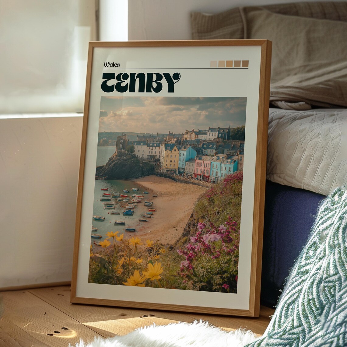 Tenby Wales Colorful Harbor Beach Flower Coast Travel Poster - Image 3