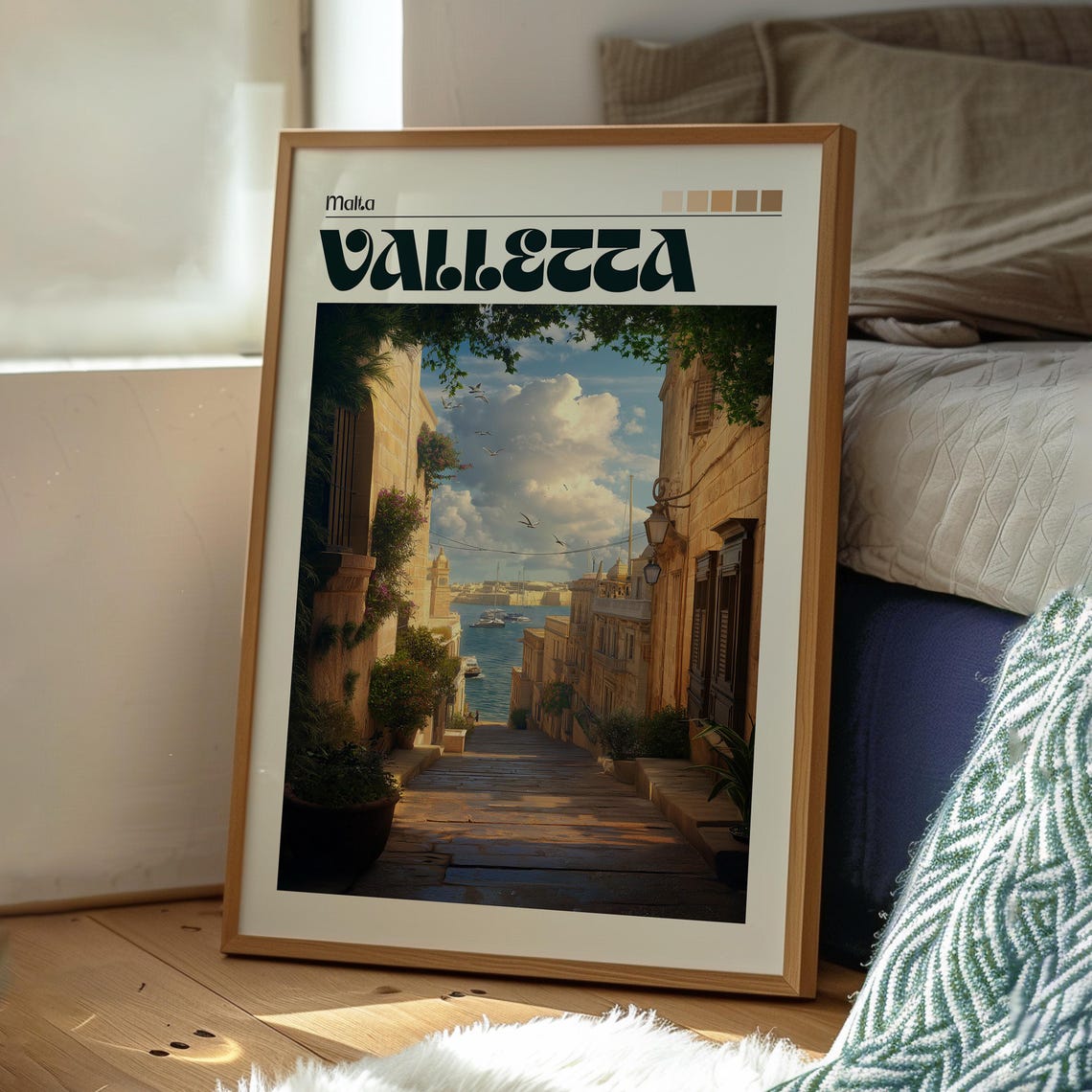 Valletta Malta Old Stone Street Harbor View Sunny Day Art Poster - Image 3