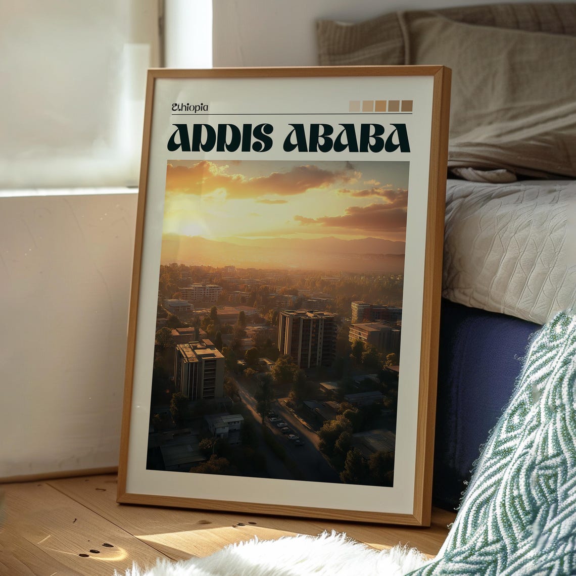 Addis Ababa Ethiopia City Sunset Panorama Retro Travel Wall Poster - Image 3