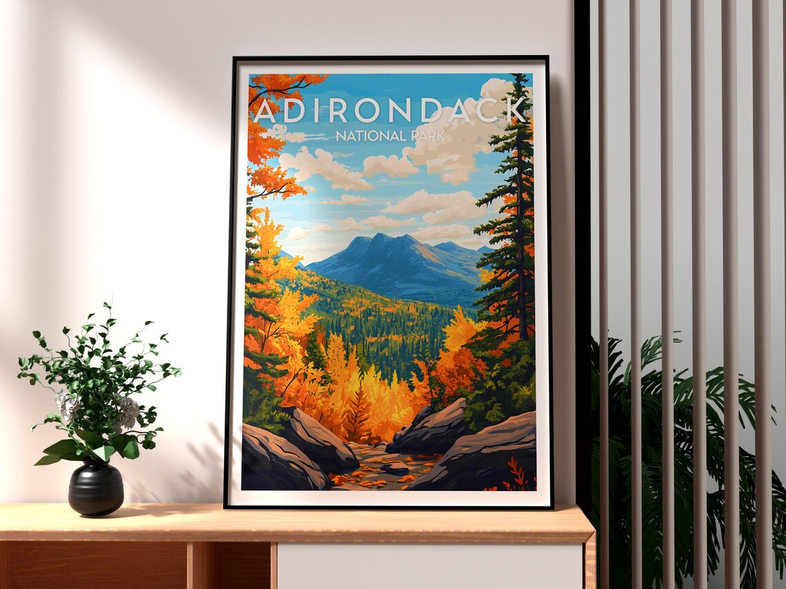 Adirondack National Park Autumn Mountain New York Fall Travel Poster