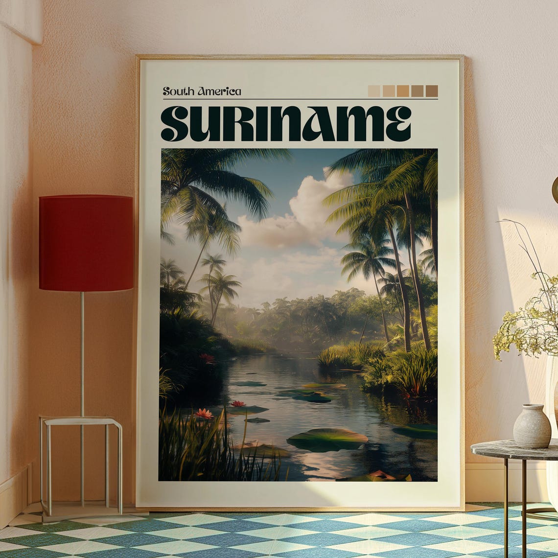 Suriname South America Palm Lagoon Water Lilies Tropical Nature Poster - Image 2