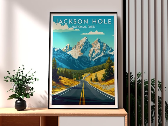 Jackson Hole National Park Winding Mountain Road Wyoming Scenic Poster