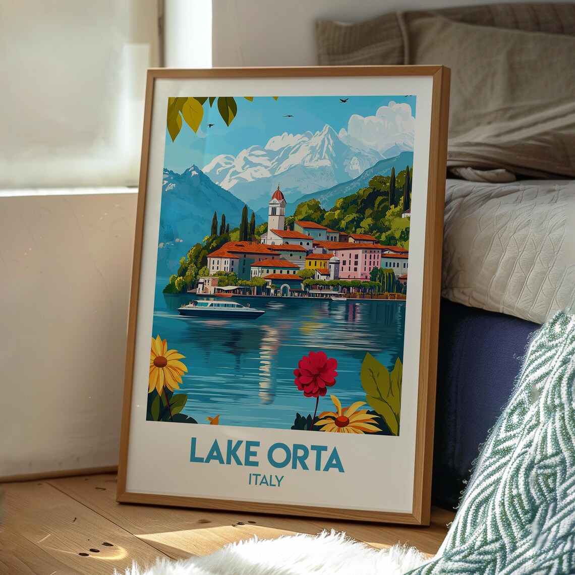 Lake Orta Italy Lakeside Village Mountain Flowers Travel Poster - Image 3