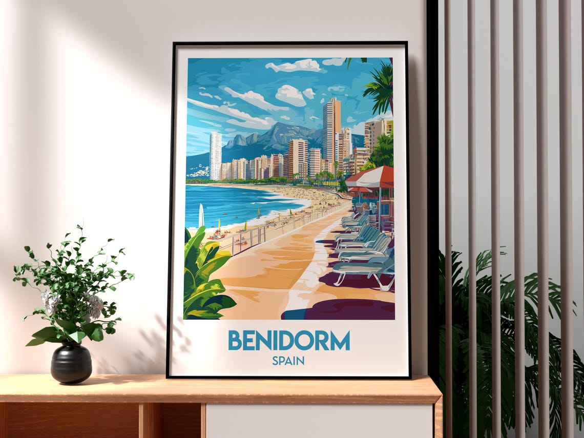Benidorm Spain Beach Promenade Skyscrapers Seaside Travel Poster