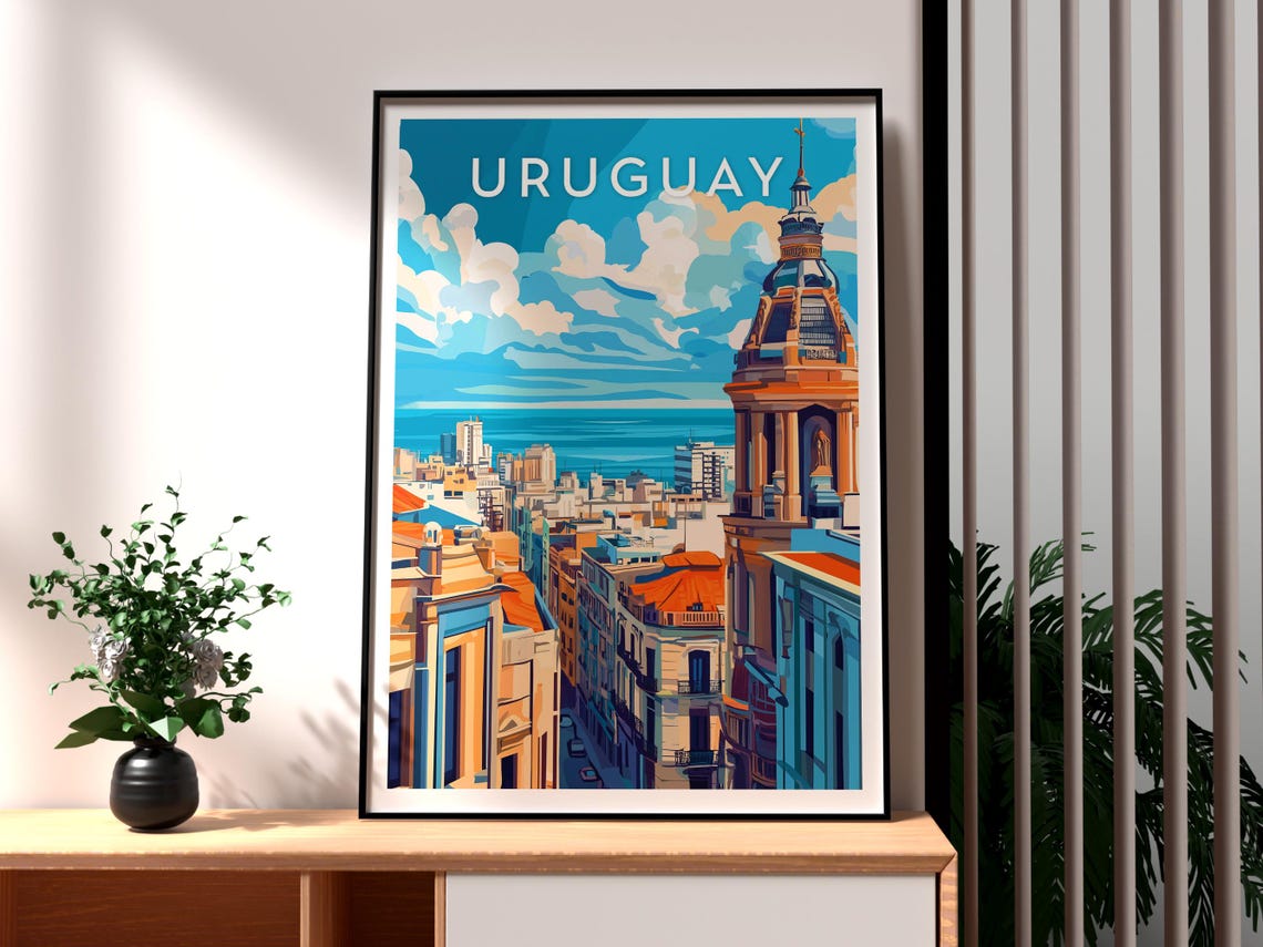 Uruguay Montevideo Skyline Old Town River Plate Travel Poster