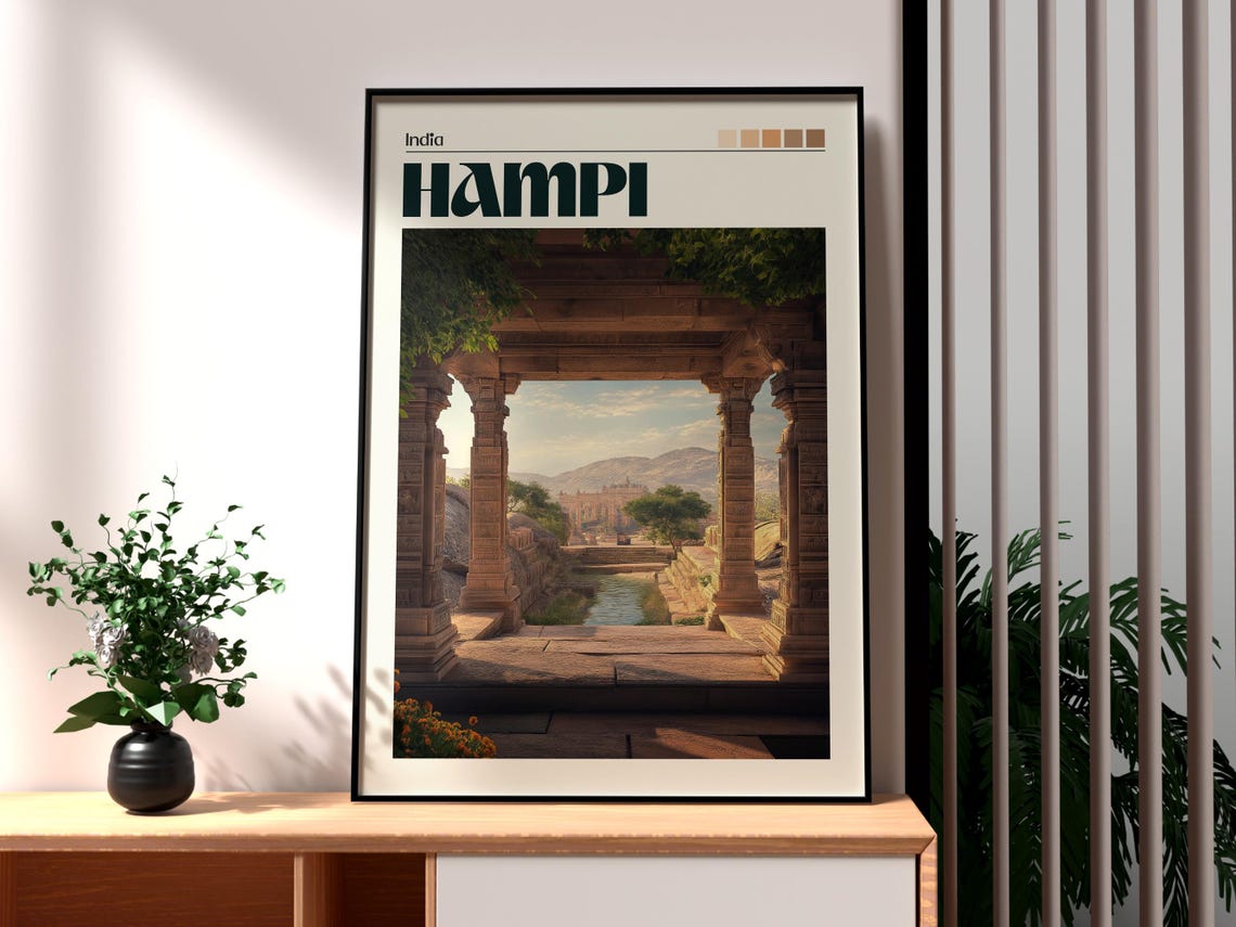 Hampi India Ancient Temple Ruins Carved Stone Pillars Heritage Poster