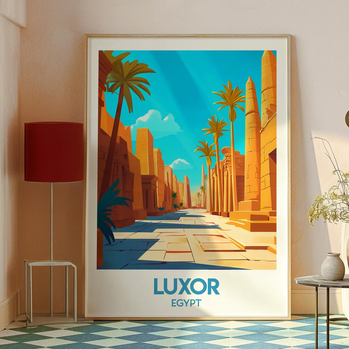 Luxor Egypt Ancient Temple Avenue Palm Trees Ruins Travel Poster - Image 2
