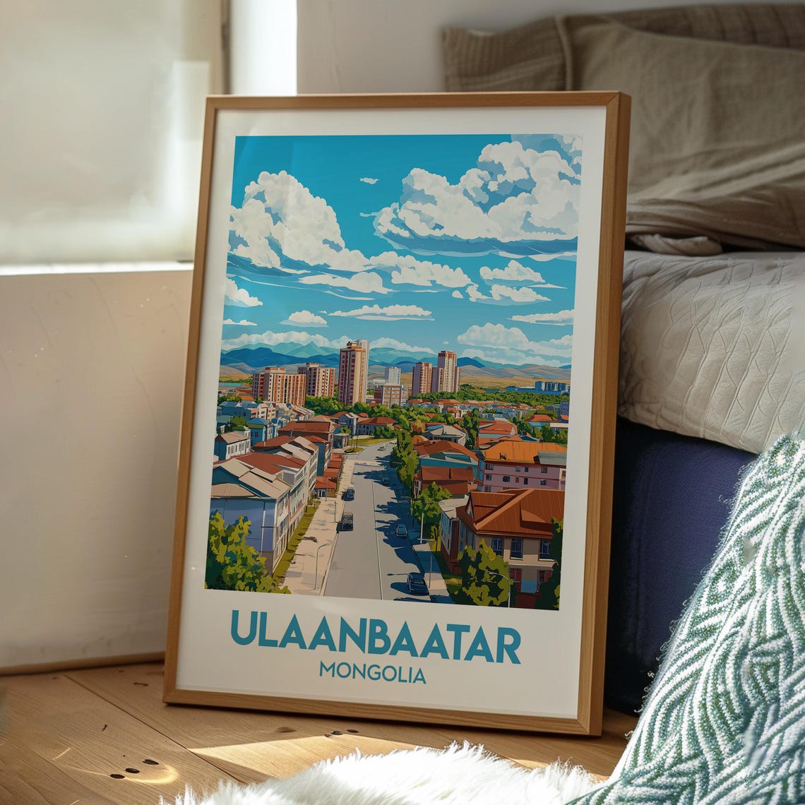 Ulaanbaatar Mongolia City Avenue Mountain View Travel Poster - Image 3