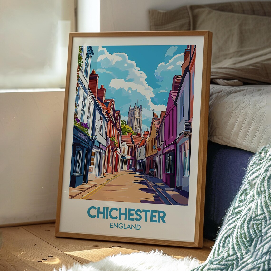 Chichester England Historic Street Cathedral Tower Travel Poster - Image 3