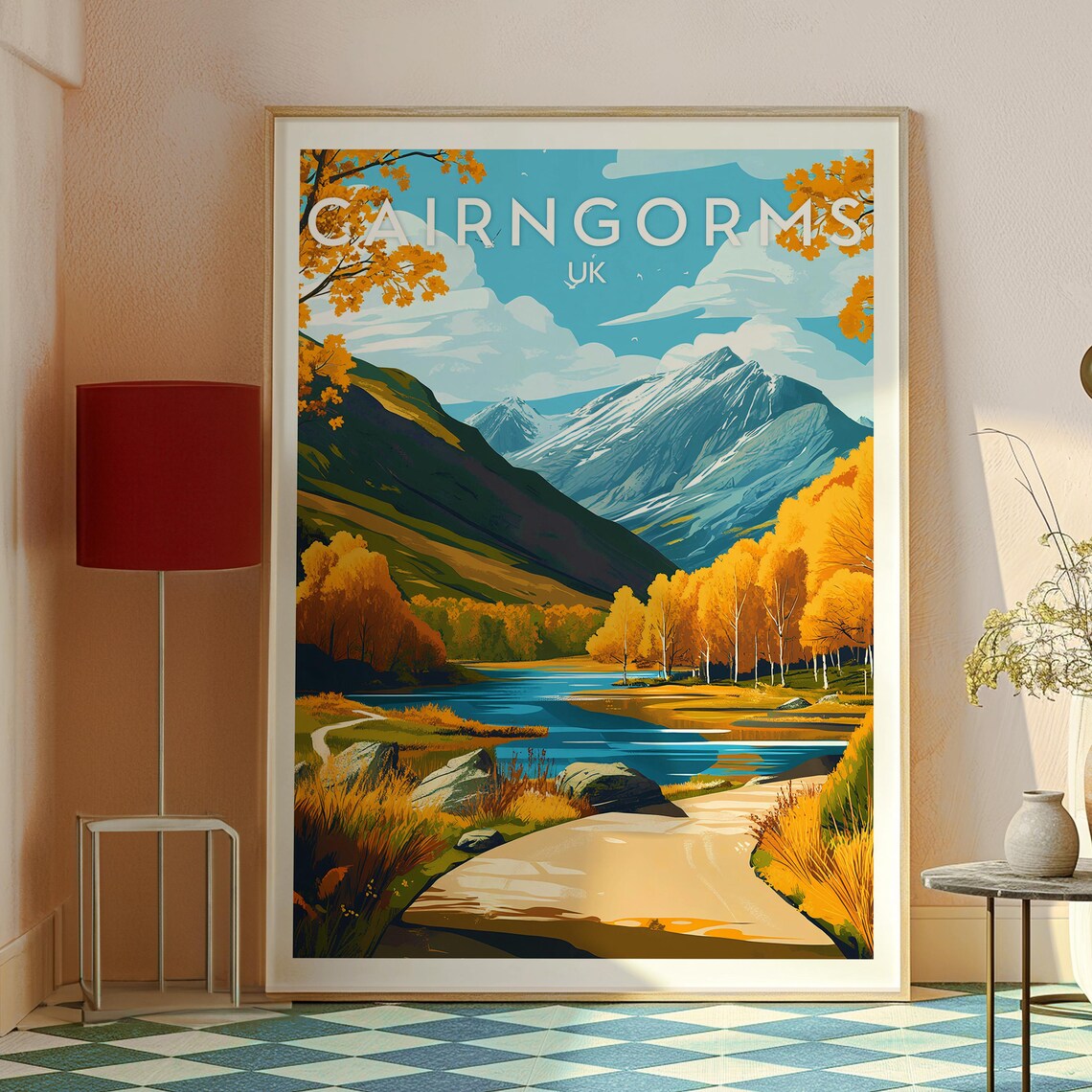 Cairngorms Scotland Autumn Mountain Lake Landscape Travel Poster - Image 2