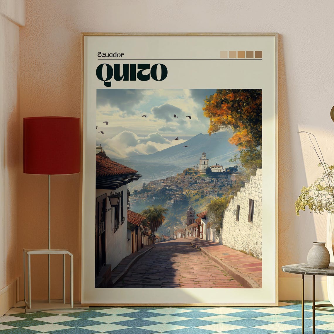 Quito Ecuador Andes Cobblestone Lane Old Town Retro Travel Poster - Image 2