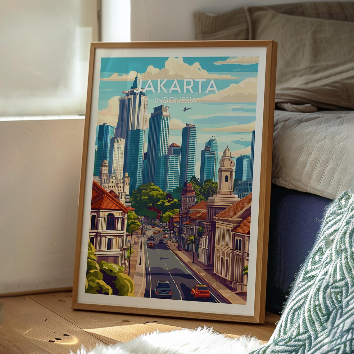 Jakarta Indonesia Modern Skyline Colonial Street Travel Poster - Image 3