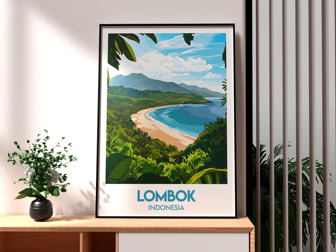 Lombok Indonesia Tropical Beach Bay Seen From The Jungle Poster