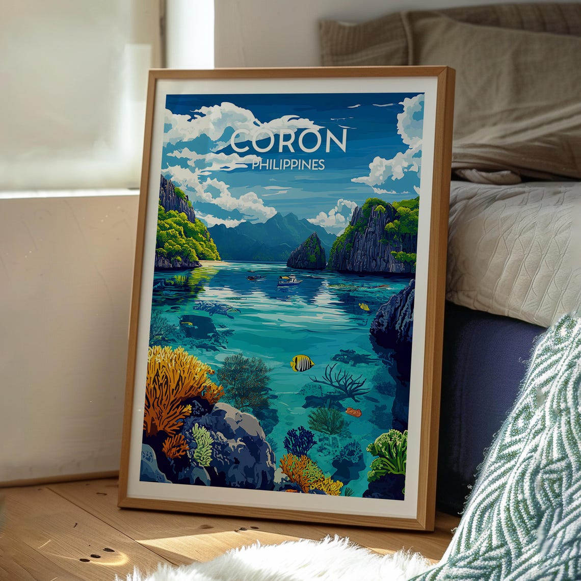Coron Philippines Turquoise Lagoon and Coral Reef Travel Poster - Image 3