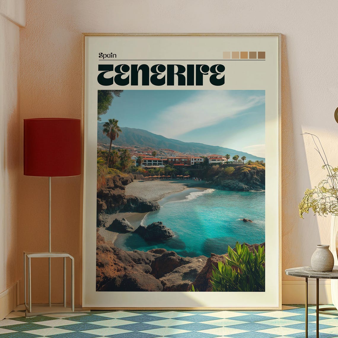 Tenerife Spain Volcanic Cove Turquoise Beach Retro Travel Poster - Image 2