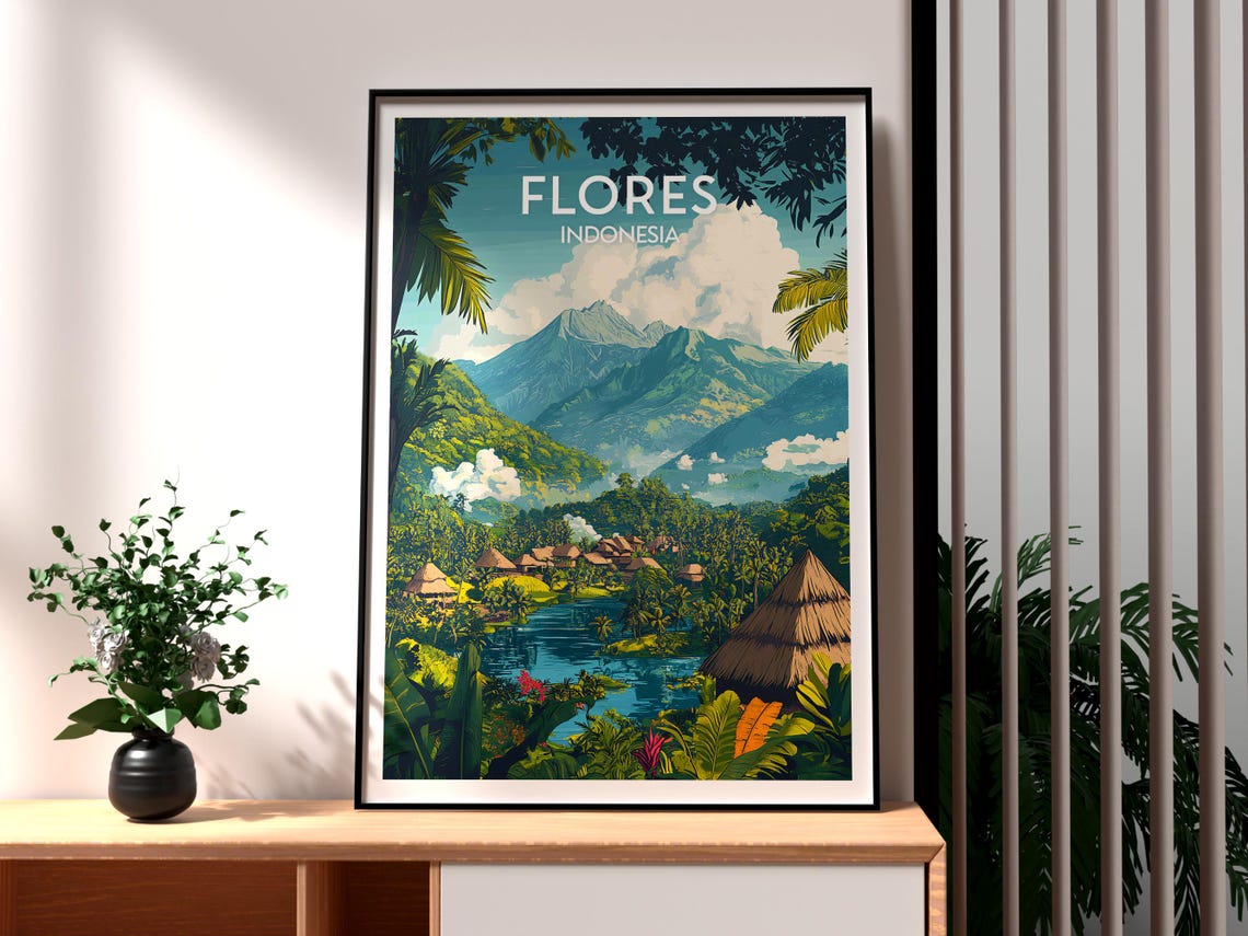 Flores Travel Poster, Indonesia Island Wall Art
