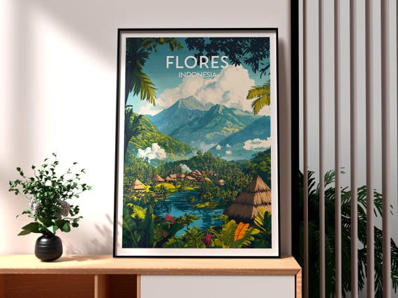 Flores Travel Poster, Indonesia Island Wall Art