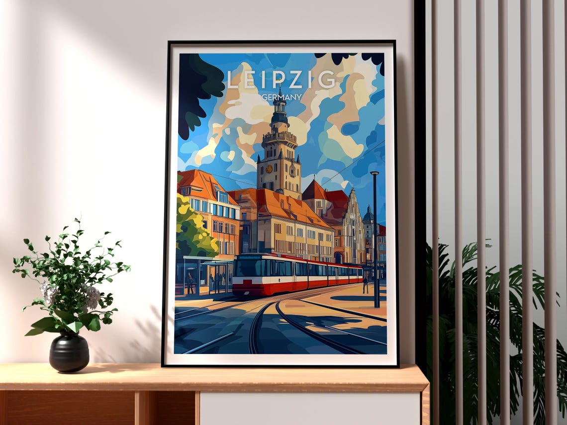Leipzig Germany Historic Old Town Tram City Square Street Poster