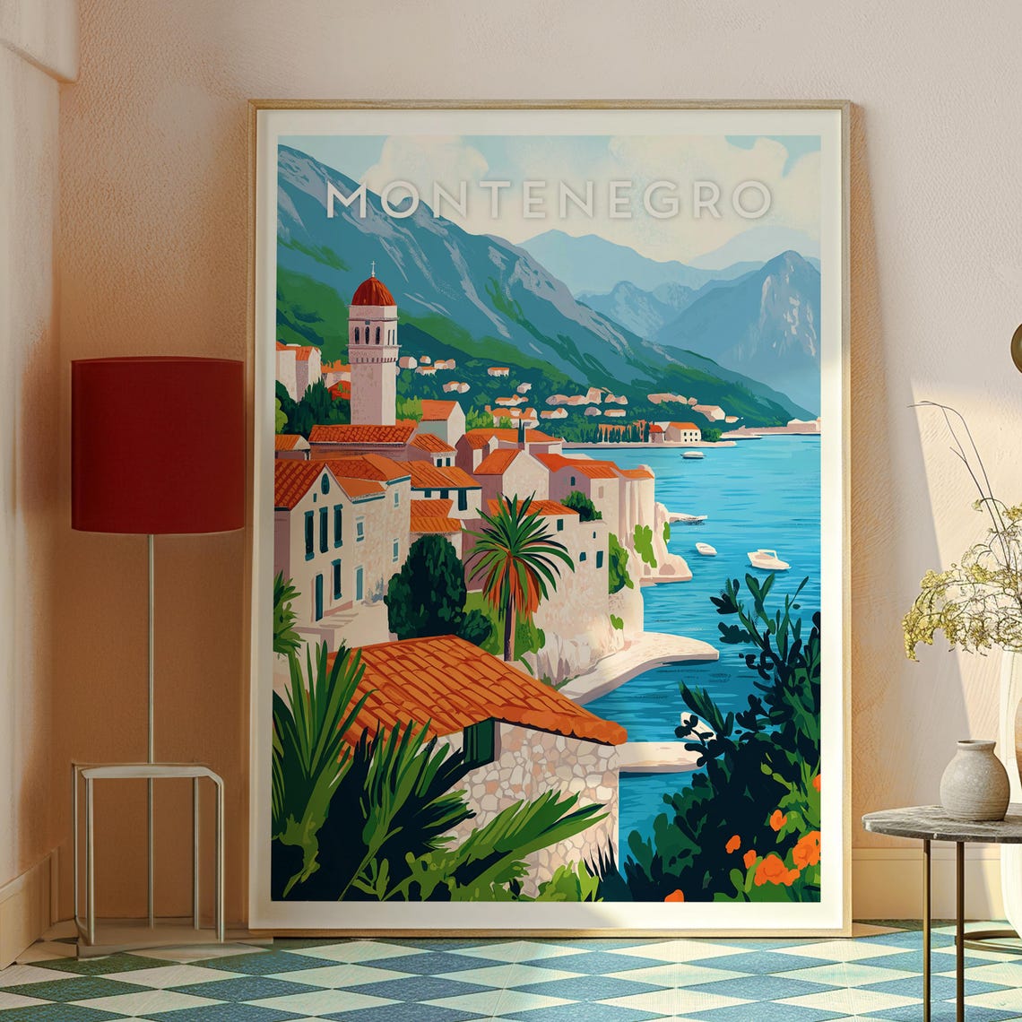 Montenegro Adriatic Coastal Old Town Bell Tower Bay Travel Poster - Image 2