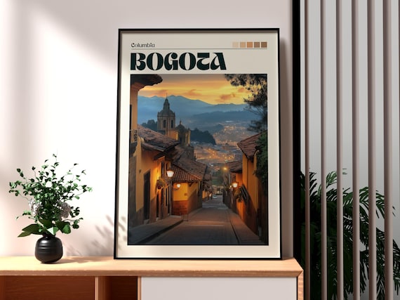 Bogota Colombia Old Town Cobbled Street Sunset Travel Poster
