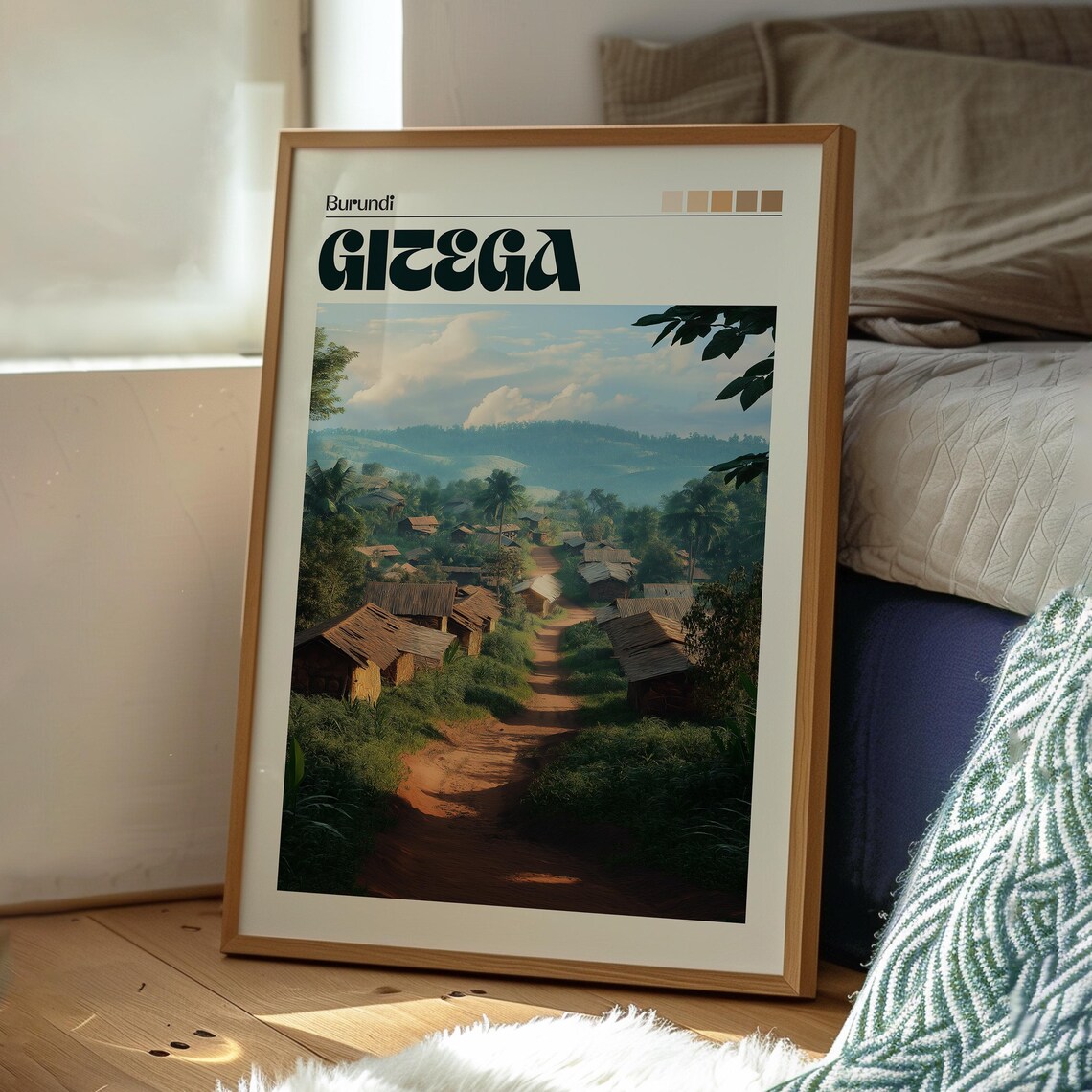 Gitega Burundi Rural Village Red Dirt Road Huts Travel Poster - Image 3