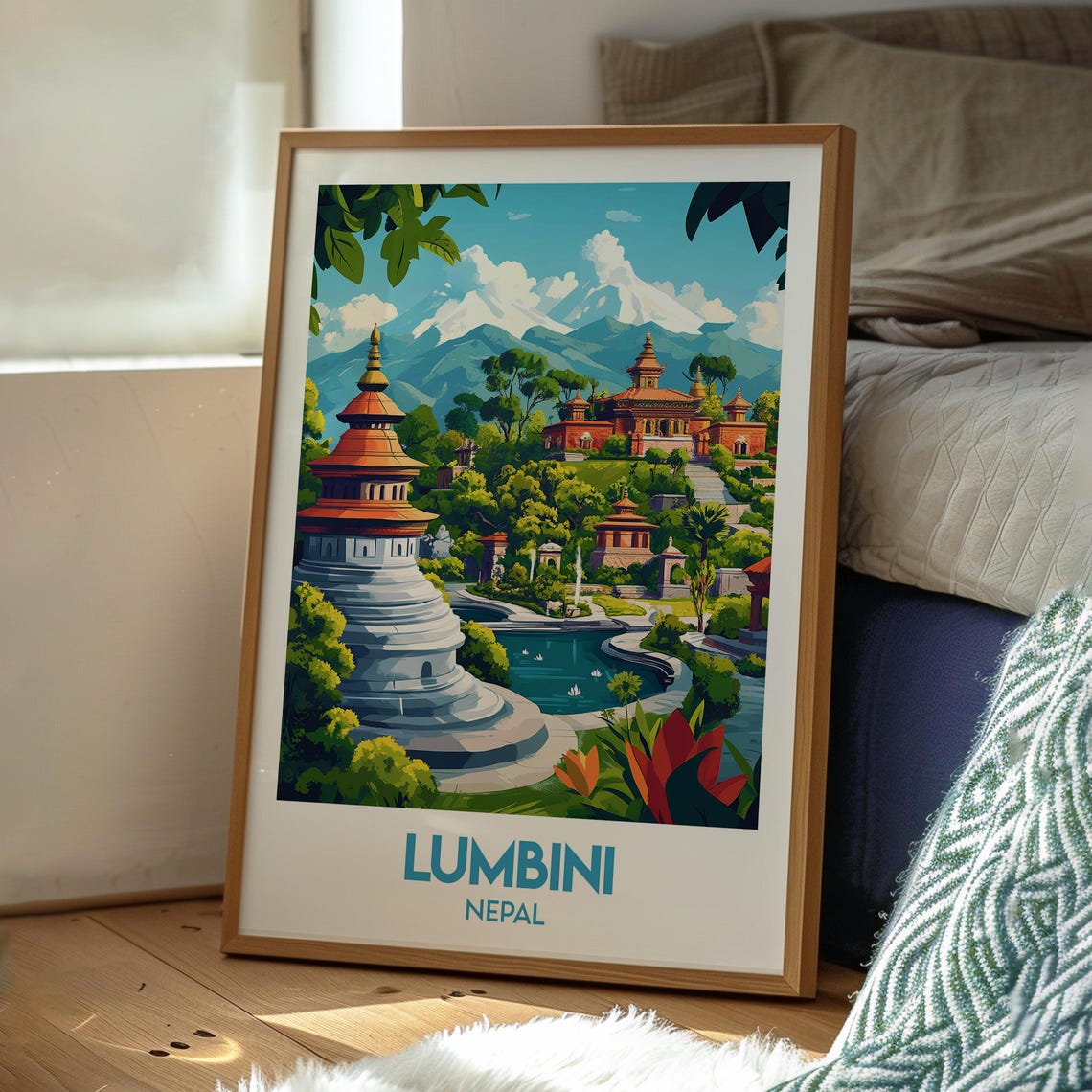 Lumbini Nepal Sacred Temples Himalayan Mountain View Travel Poster - Image 3