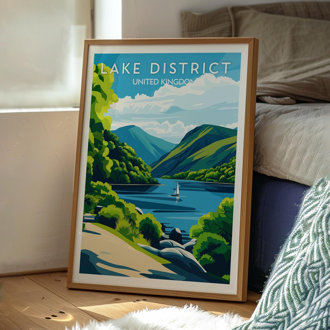 Lake District United Kingdom Sailing Boat Lake Illustrated Travel Poster - Image 3