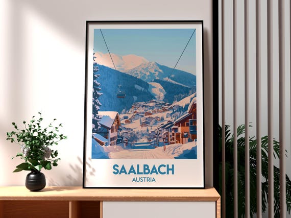 Saalbach Print Austria Wall Art Poster Skiing Travel Austrian Alps