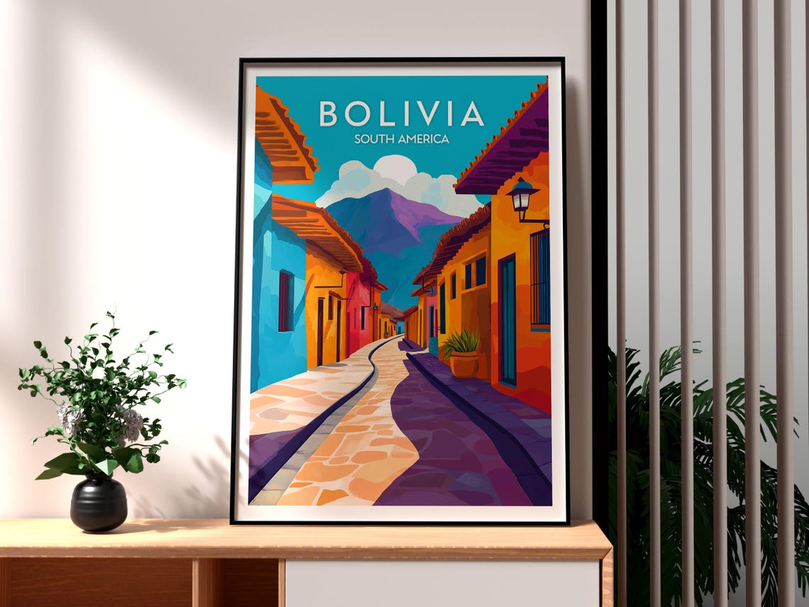 Bolivia Poster Art Travel Print Wall The Andes Backpacking South America
