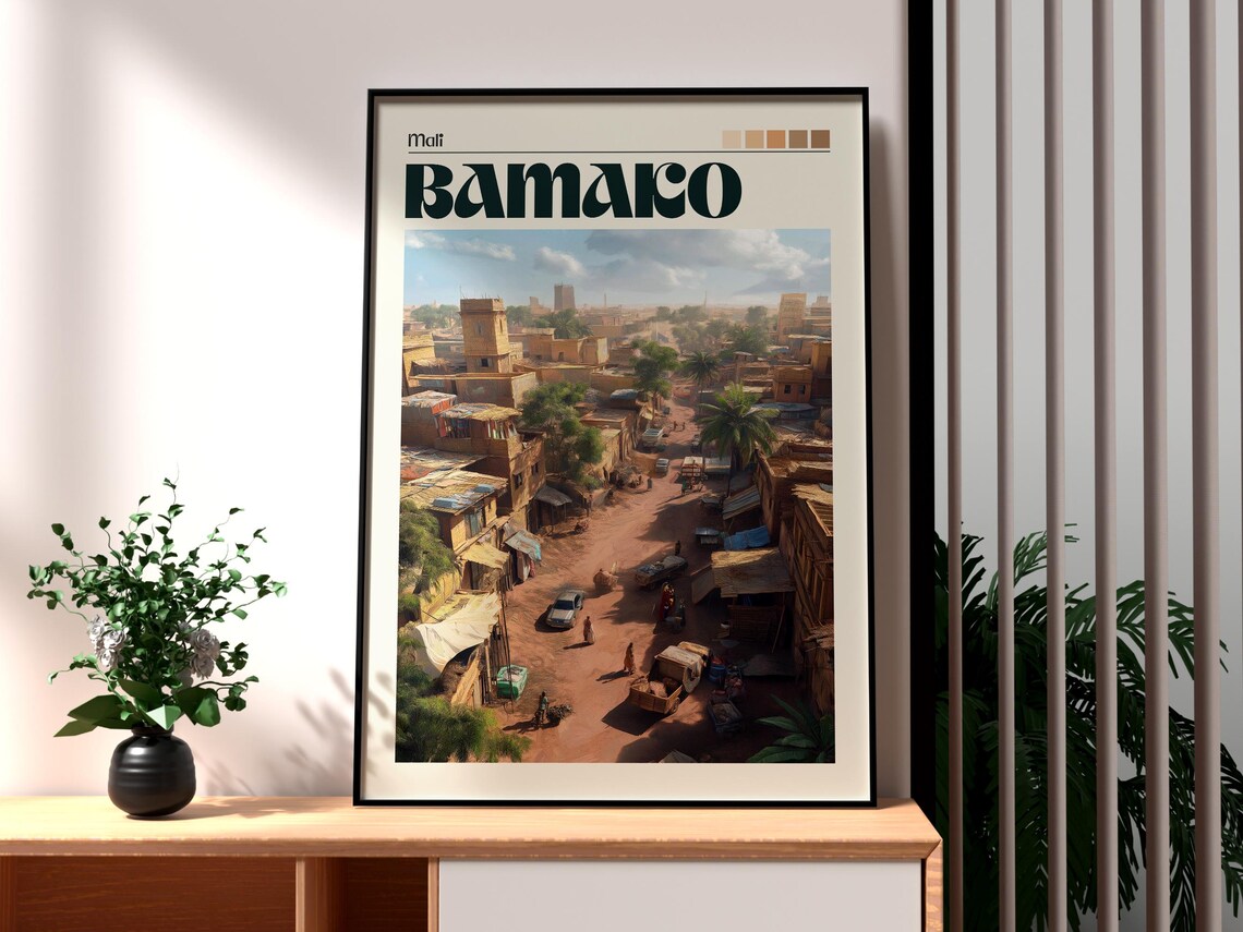 Bamako Mali Vintage West African Old Town Street Scene Travel Poster