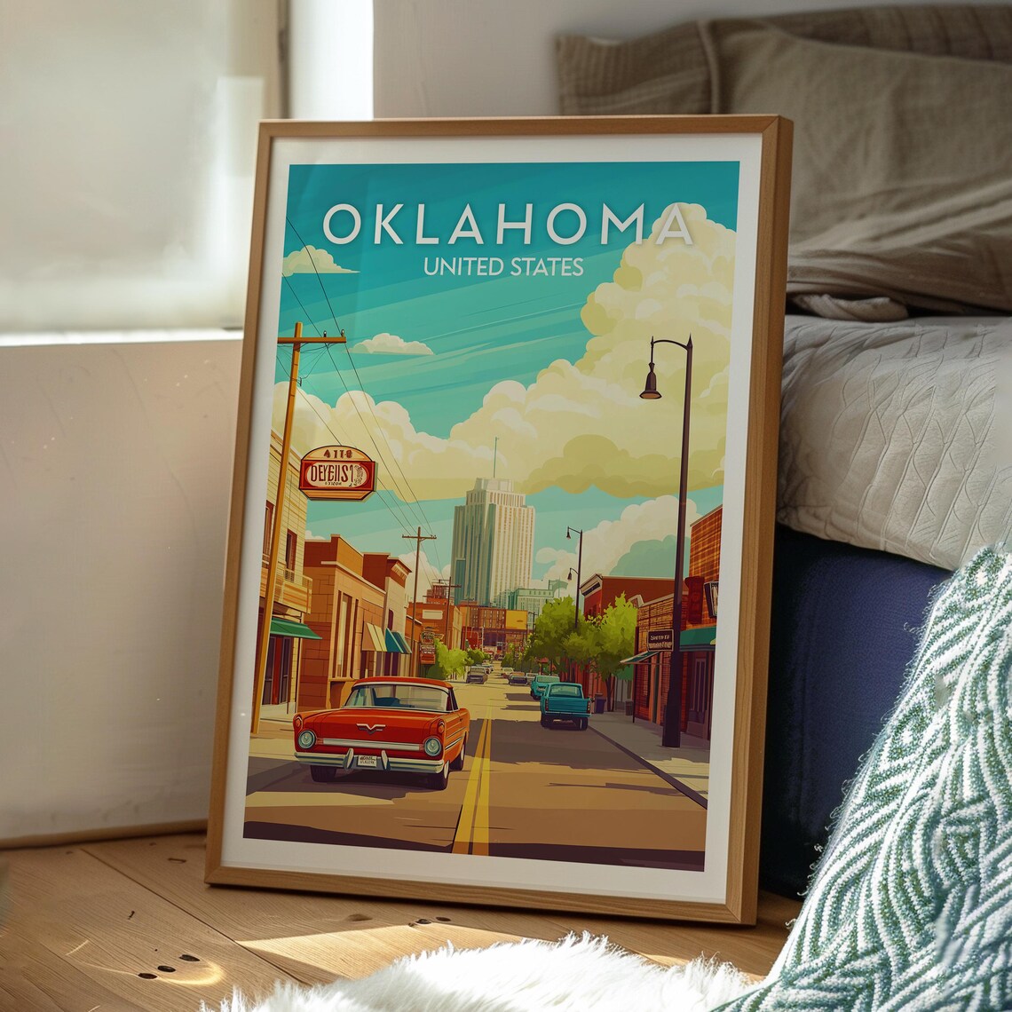 Oklahoma City Vintage Cars Retro Main Street Evening Scene Poster - Image 3