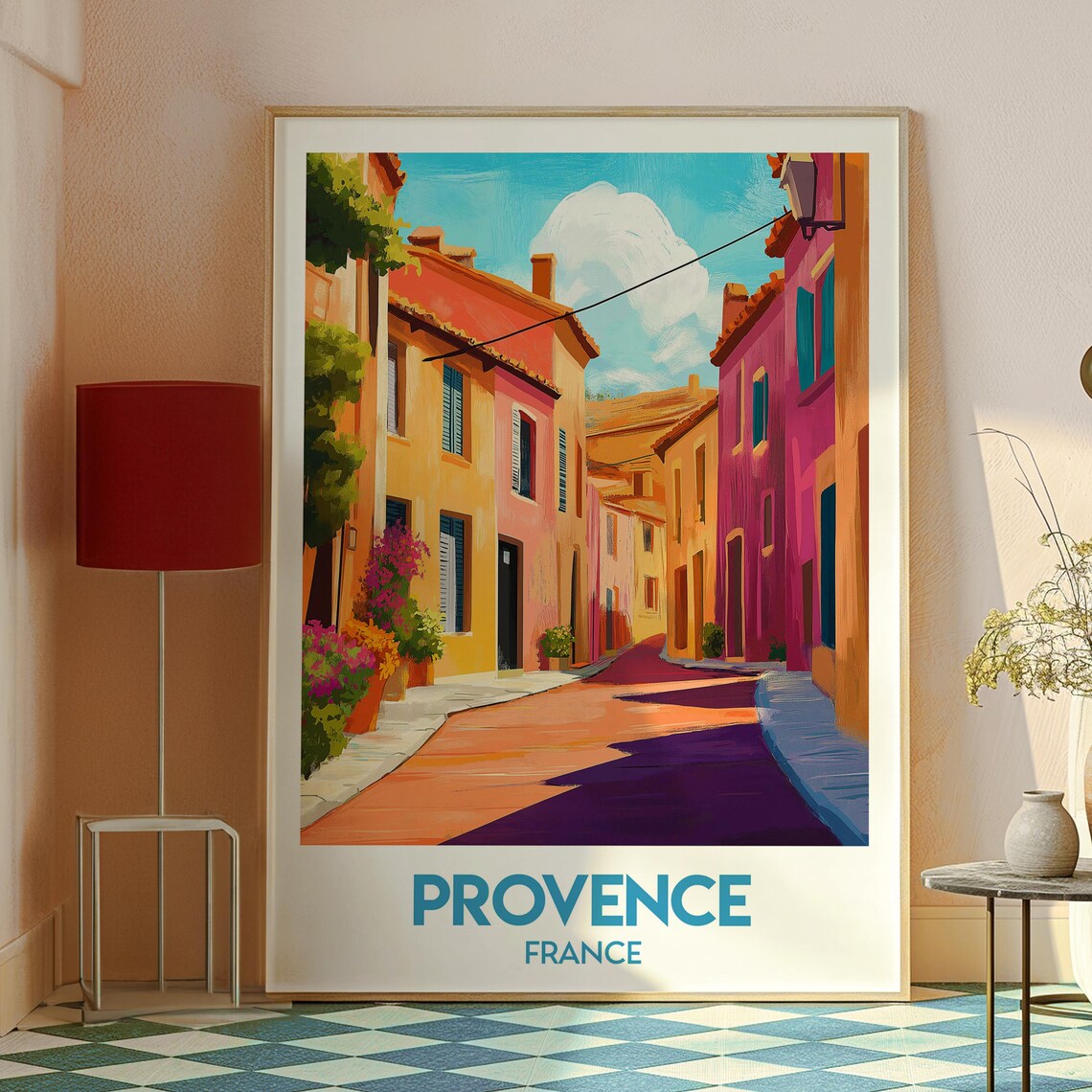Provence France Sunny Village Street Pastel Houses Travel Poster - Image 2