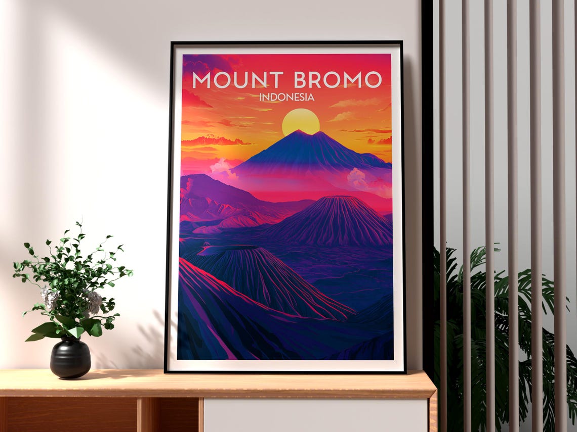 Mount Bromo Indonesia Volcano Sunrise Java Island Travel Poster