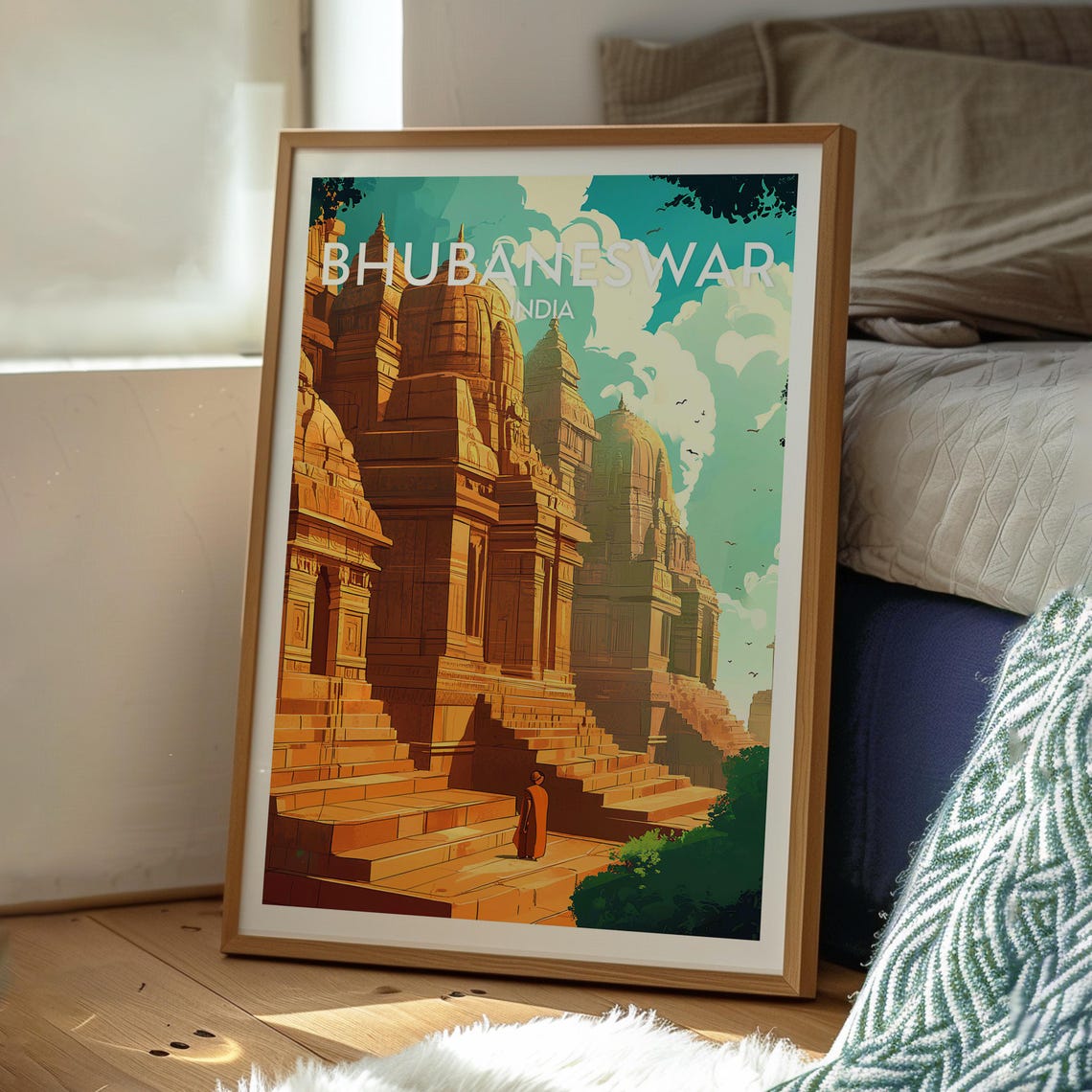 Bhubaneswar India Ancient Temple Steps Monk Sacred Travel Poster - Image 3